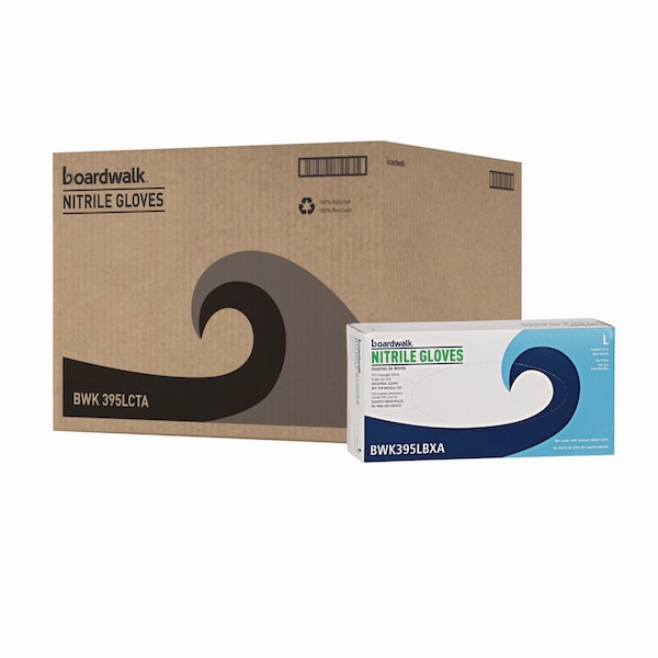 Boardwalk 395 Series, Disposable Gloves, 5 mil Palm, Nitrile, Powder-Free, L, 1000 PK, Blue 395LCTA - main